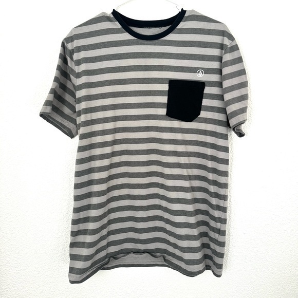 Volcom Pocket Tee Men’s L Gray Striped Skater T-Shirt Short Sleeve - Picture 1 of 7